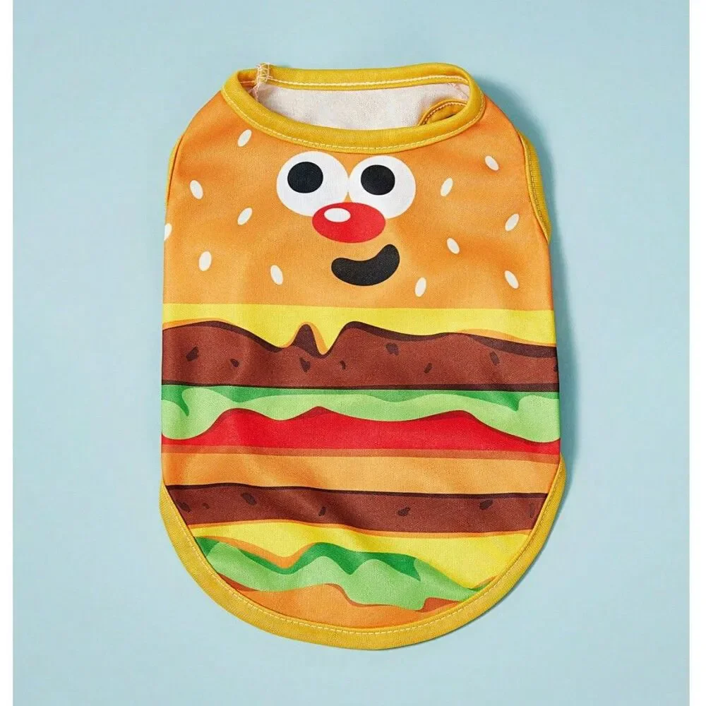 Dog Pet Hamburger Graphic Print Costume Outfit Shirt Vest Lghtweight NWT Small